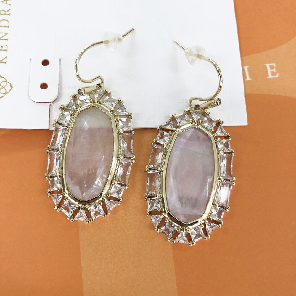 Kendra Scott Elle Ivory Mother-of-Pearl Crystal Frame Earrings / Gold